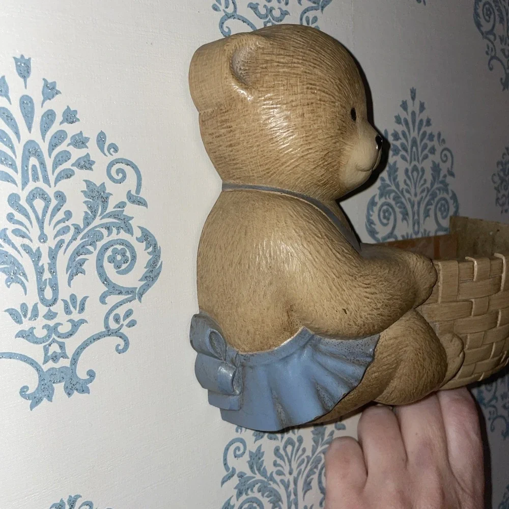 Vintage 80's Burwood Products Teddy Bear‎ Wall Decor Planter Basket Made in USA